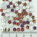 Forget-Me-Not Flower Czech Small Flat Beads - Iris Purple Yellow White Rainbow Half - 5mm