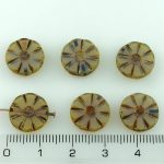 Flower Coin Table Cut Flat Czech Beads - Picasso Crystal Yellow Blue Travertine Brown - 12mm