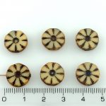Flower Coin Table Cut Flat Czech Beads - Picasso Ivory White Dark Travertine - 12mm