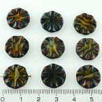 Flower Coin Window Table Cut Flat Czech Beads - Picasso Striped Opal Black Brown - 14mm