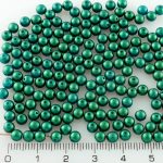 Round Czech Beads - Gold Shine Emerald Green - 4mm