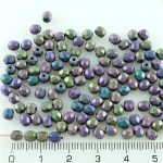 Round Faceted Fire Polished Czech Beads - Matte Blue Rainbow Iris - 4mm