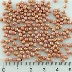 Round Faceted Fire Polished Czech Beads - Pink Gold Luster - 3mm