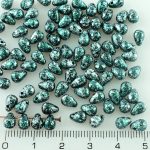 Teardrop Czech Beads - Patina Jet Black Green Emerald Spotted - 6mm