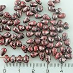 Teardrop Czech Beads - Patina Silver Red Spotted - 6mm