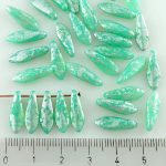 Dagger Leaf Czech Beads - Aqua Green Opal Patina Silver - 16mm