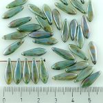 Dagger Leaf Czech Beads - Picasso Brown Blue Opal Luster - 16mm