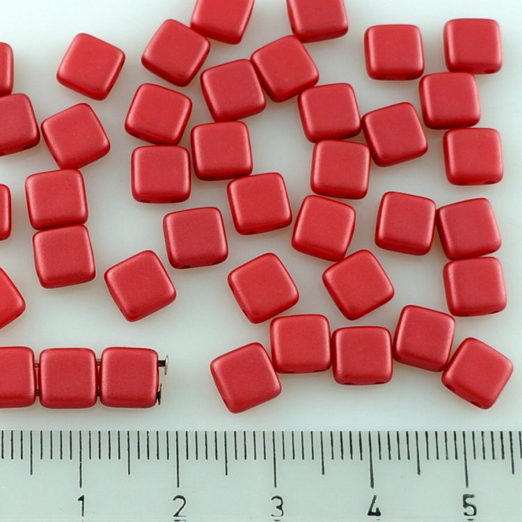 6mm Two Hole Tile- Red Picasso - Capital City Beads