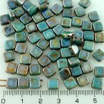Two Hole Czech Beads - Picasso Brown Blue Luster - 6mm