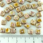 Two Hole Czech Beads - Picasso Brown Purple Gold Luster - 6mm