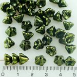 Bell Flower Caps Czech Beads - Metallic Green Luster - 8mm