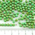 Round Faceted Fire Polished Czech Beads - Picasso Turquoise Green - 4mm