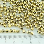 Round Faceted Fire Polished Czech Beads - Metallic Gold - 4mm