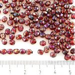 Round Faceted Fire Polished Czech Beads - Crystal Dark Red Silver Picasso - 4mm