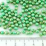 Round Faceted Fire Polished Czech Beads - Turquoise Green Silver Picasso - 4mm