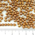 Round Faceted Fire Polished Czech Beads - Opaque Ivory Brown Silver Picasso - 4mm