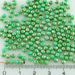 Round Faceted Fire Polished Czech Beads - Silver Picasso Opaque Turquoise Green - 3mm