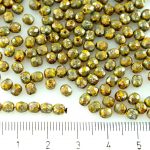 Round Faceted Fire Polished Czech Beads - Lemon Yellow Silver Picasso - 4mm