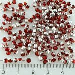 Round Faceted Fire Polished Czech Beads - Crystal Ruby Red Silver Half - 3mm
