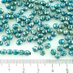 Round Faceted Fire Polished Czech Beads - Blue Aquamarine Silver Picasso - 4mm