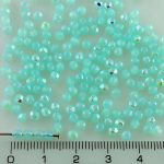 Round Faceted Fire Polished Czech Beads - Aqua Blue Opal AB Half - 3mm