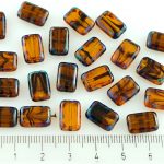 Rectangle Table Cut Flat Czech Beads - Picasso Blue Crystal Tortoise Striped Yellow - 12mm