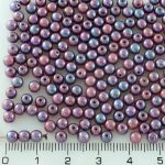 Round Czech Beads - Opaque Dark Pink Purple Nebula - 4mm