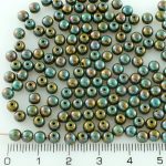 Round Czech Beads - Opaque Olive Green Nebula - 4mm
