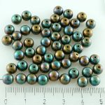 Round Czech Beads - Opaque Olive Green Nebula - 6mm
