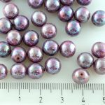Round Czech Beads - Opaque Dark Pink Purple Nebula - 8mm