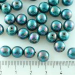 Round Czech Beads - Opaque Turquoise Nebula - 8mm