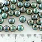 Round Czech Beads - Opaque Olive Green Nebula - 8mm