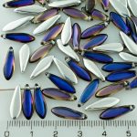 Dagger Leaf Czech Beads - Crystal Heliotrope Purple Silver Half - 16mm