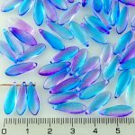 Dagger Leaf Czech Beads - Crystal Blue Purple Rainbow - 16mm