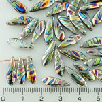 Dagger Leaf Czech Beads - Alabaster White Zebra Peacock Vitrail - 16mm
