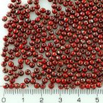 Round Czech Beads - Picasso Silver Opaque Coral Red - 3mm