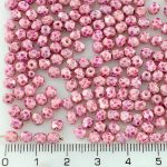 Round Faceted Fire Polished Czech Beads - Purple Marble Picasso - 4mm