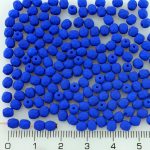Round Faceted Fire Polished Czech Beads - UV Active Neon Blue Matte - 4mm