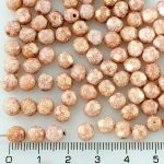 Round Faceted Fire Polished Czech Beads - Picasso Red White Opal Gold Luster Terracotta - 6mm