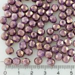Round Faceted Fire Polished Czech Beads - Tanzanite Purple Bronze Luster - 6mm