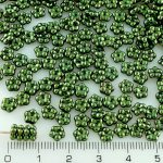 Forget-Me-Not Flower Czech Small Flat Beads - Metallic Green Luster - 5mm