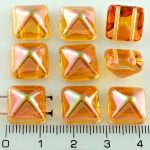 Pyramid Stud Two Hole Czech Beads - Crystal Yellow Orange Apricot Luster - 12mm