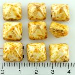 Pyramid Stud Two Hole Czech Beads - Picasso Brown White - 12mm