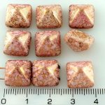 Pyramid Stud Two Hole Czech Beads - Picasso Red White Opal Gold Luster Terracotta - 12mm