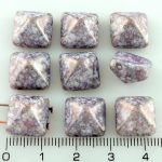 Pyramid Stud Two Hole Czech Beads - Picasso Gray Silver Copper Terracotta - 12mm