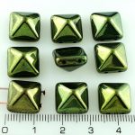 Pyramid Stud Two Hole Czech Beads - Metallic Green Luster - 12mm