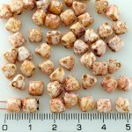 Pyramid Stud Two Hole Czech Beads - Picasso Red White Opal Gold Luster Terracotta - 6mm