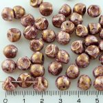 Mushroom Czech Beads - Picasso Purple Gold Luster Terracotta - 9mm