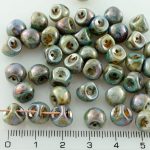 Mushroom Czech Beads - Picasso Brown Blue Luster - 9mm