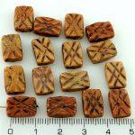 Rectangle Table Cut Window Czech Beads - Picasso Brown - 12mm
